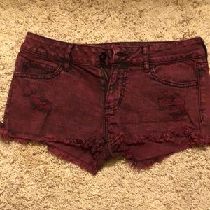 BULLHEAD BLACK- red and black denim short shorts. Size 3